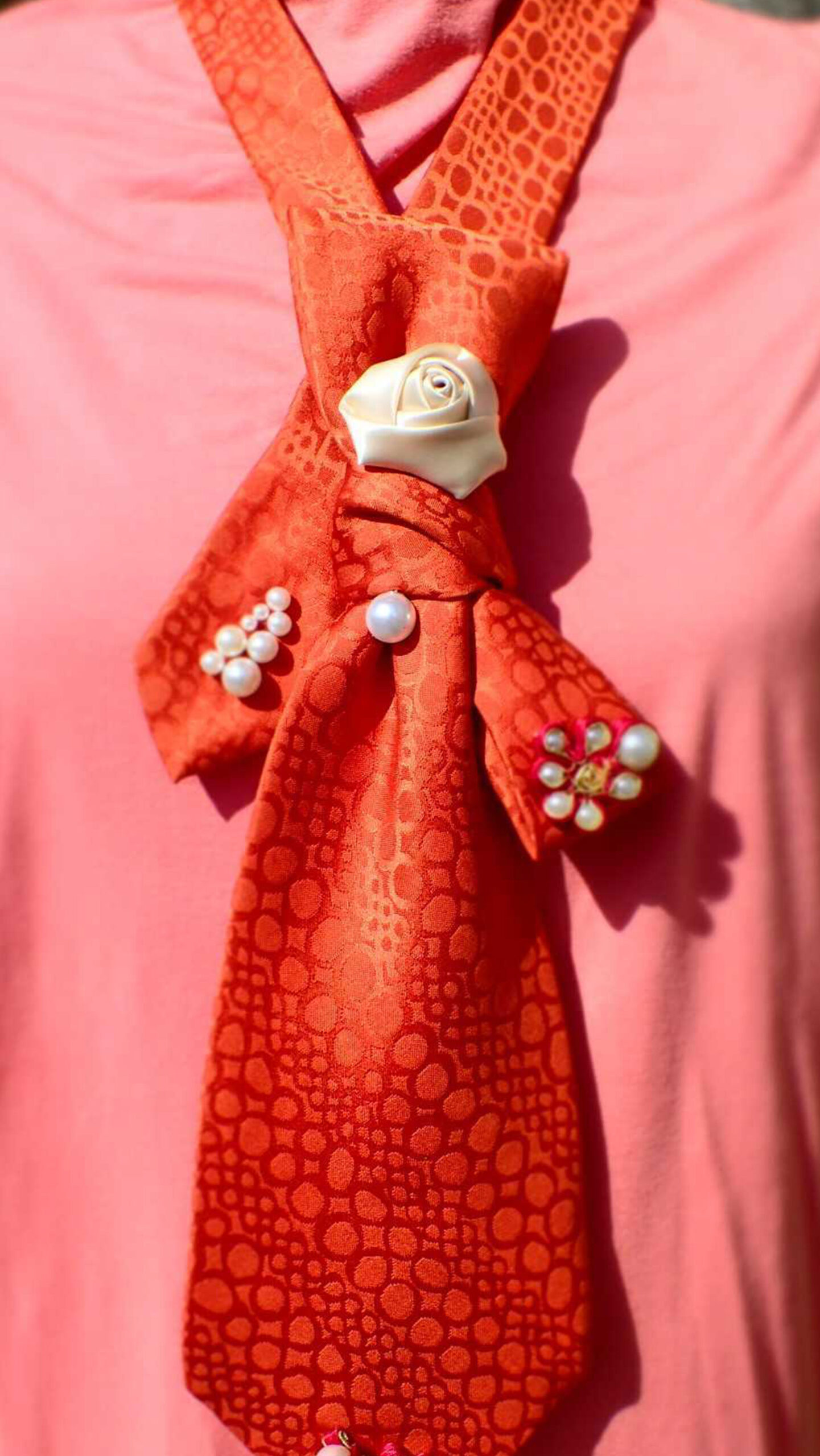 Graceful and Energetic: Vintage Silk Jewelry Tie with Pearls and Tassels