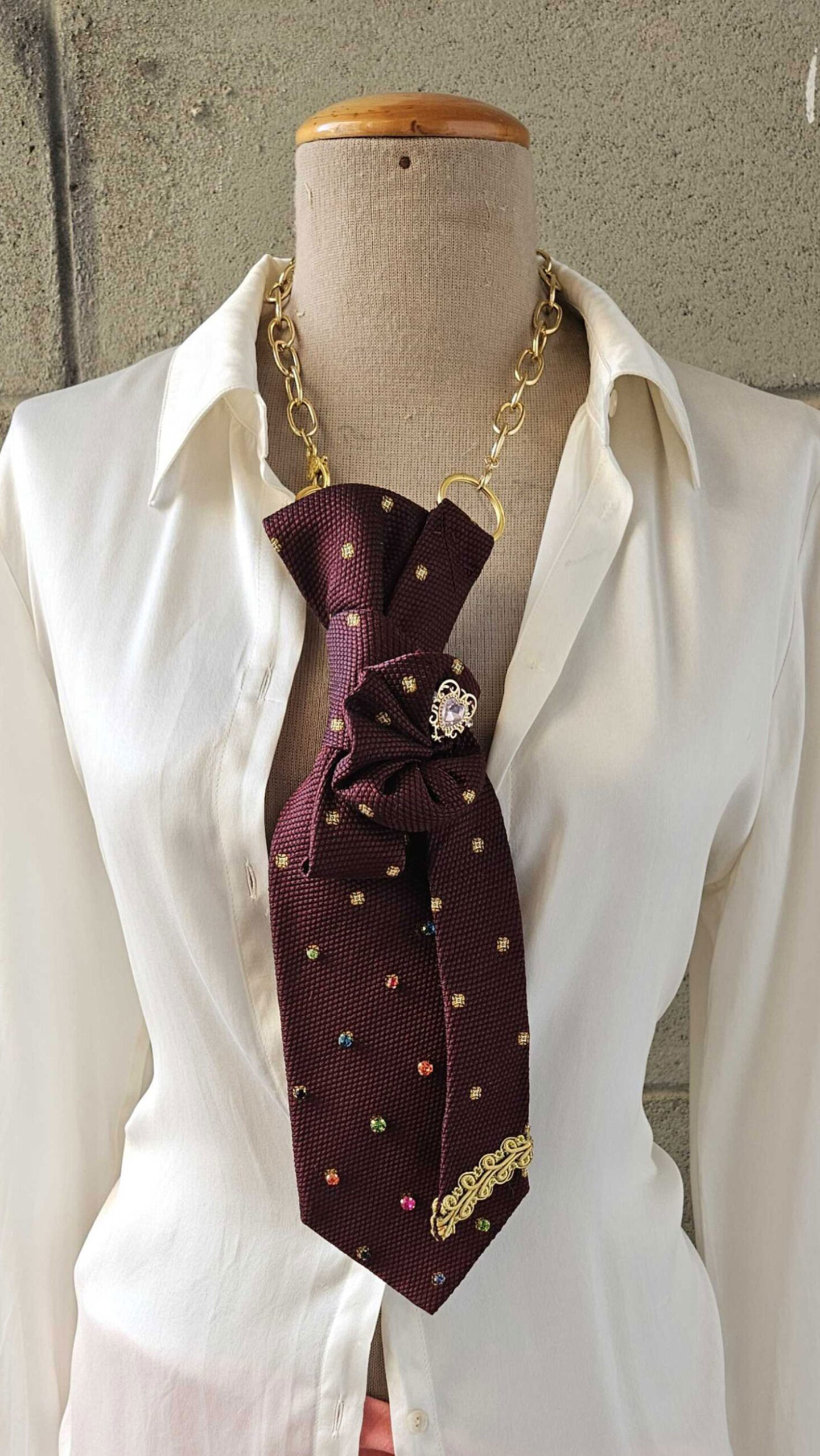 Rhinestone polka dots, a 1990s pure silk jeweled tie with rhinestones and baroque trimmings – wearable art by Cravattology